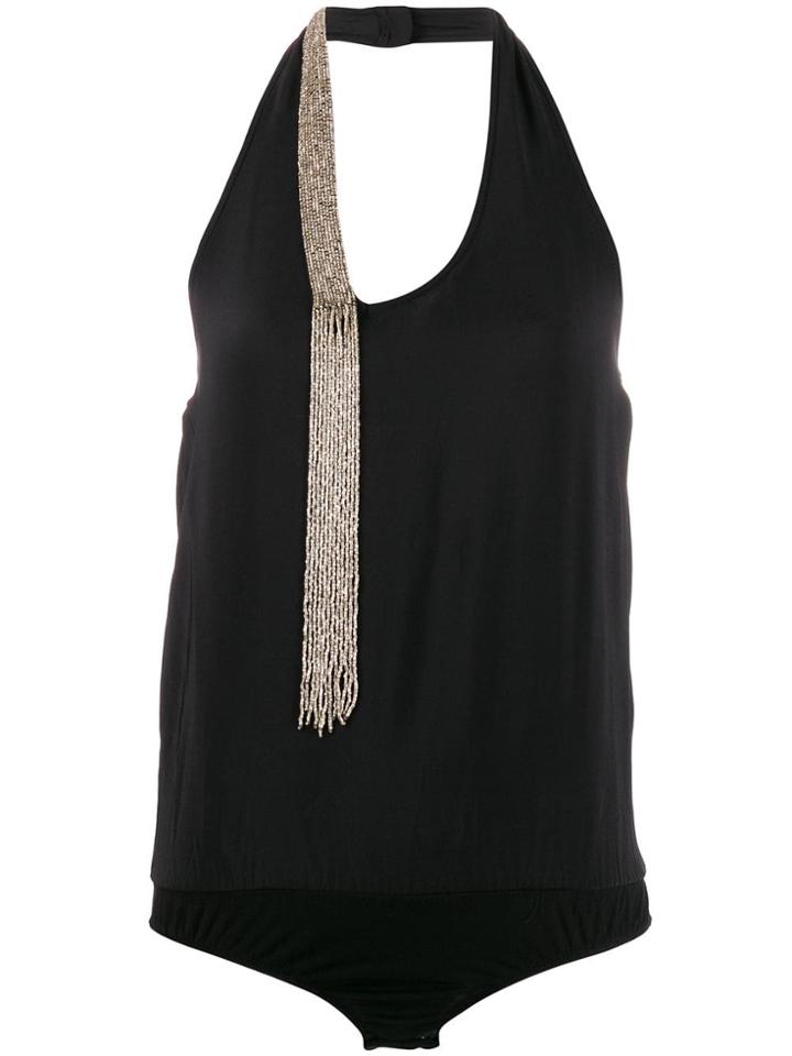 Patrizia Pepe Beaded Halterneck Body - Black