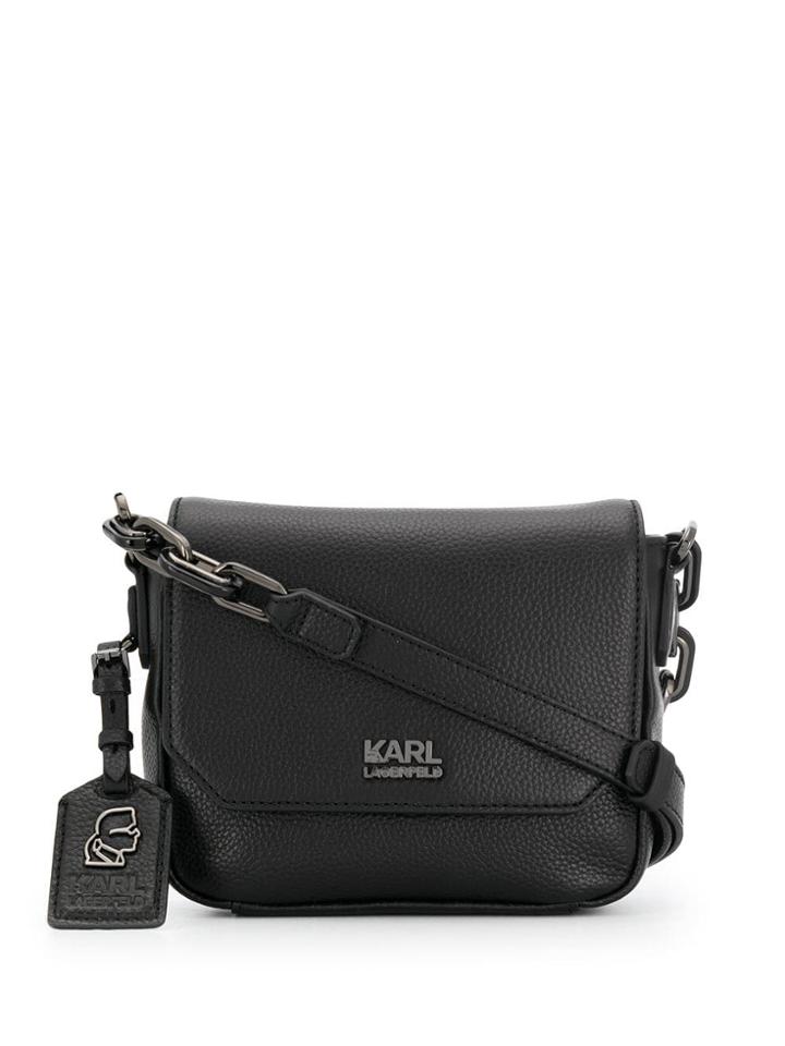Karl Lagerfeld Logo Pebbled Crossbody Bag - Black