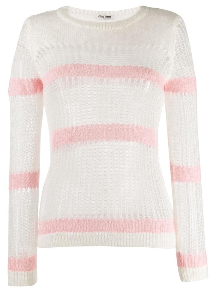 Miu Miu Loose Knit Striped Jumper - White