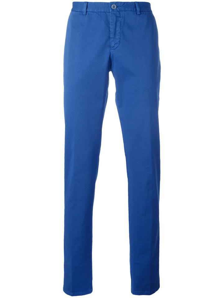 Etro Plain Pants, Men's, Size: 54, Blue, Cotton/spandex/elastane