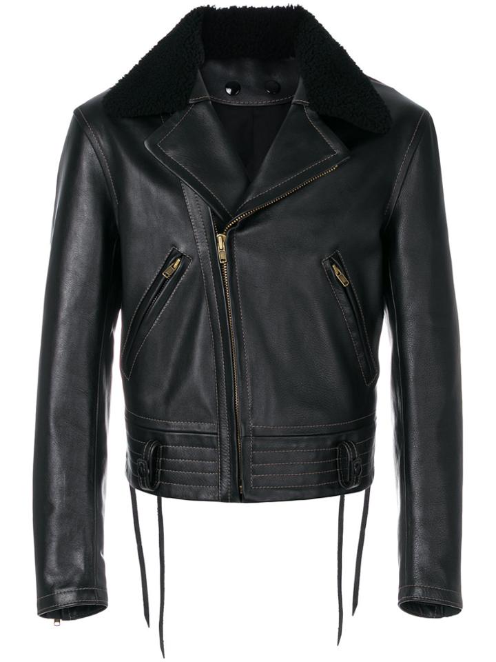 Mm6 Maison Margiela Fur Collar Biker Jacket - Black