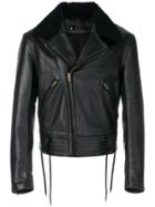 Mm6 Maison Margiela Fur Collar Biker Jacket - Black