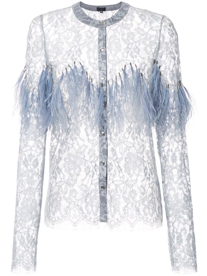 Maki Oh - Lace Feather Blouse - Women - Rayon - S, Grey, Rayon
