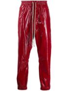 Rick Owens Wet Look Track Pants - Red