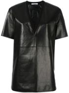 Givenchy V-neck Leather T-shirt, Women's, Size: 36, Black, Lamb Skin/cotton/polyamide/spandex/elastane