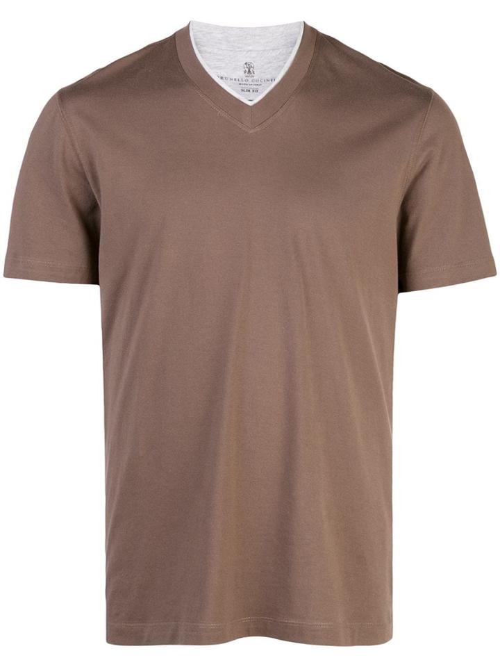 Brunello Cucinelli V-neck T-shirt - Brown