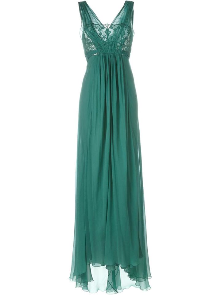 Alberta Ferretti Bust Lace Detailing Long Dress - Green