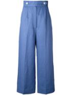 Sportmax - Wide Leg Cropped Pants - Women - Linen/flax - 40, Women's, Blue, Linen/flax