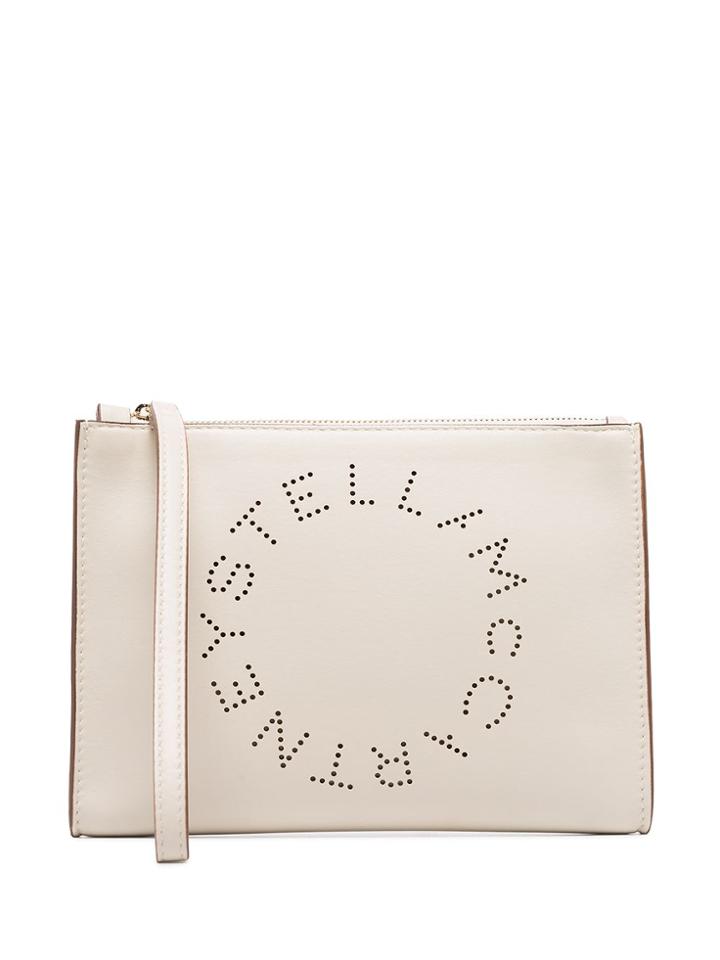 Stella Mccartney White Perforated Logo Clutch Bag