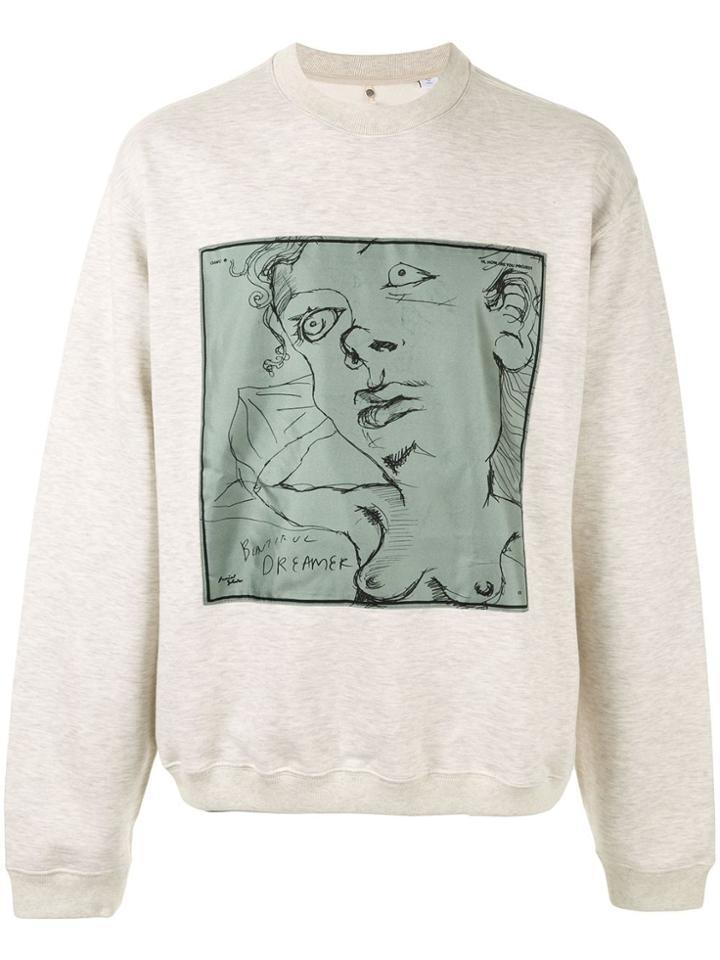 Oamc Crew Neck Illustrative Print Jumper - Grey