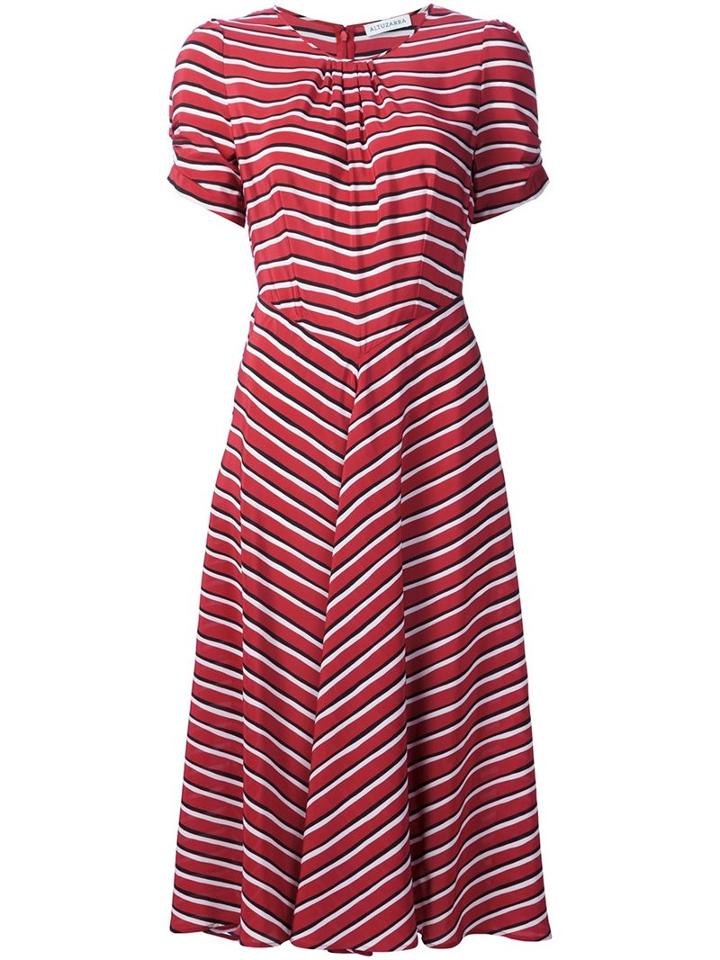 Altuzarra Striped Ruched Detail Dress, Women's, Size: 36, Red, Silk