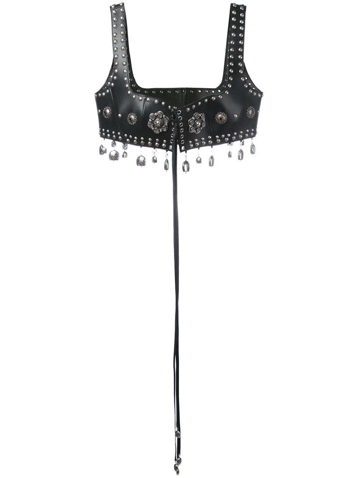 Alexander Mcqueen - Embellished Bralette Top - Women - Leather/crystal/metallic Fibre - 42, Black, Leather/crystal/metallic Fibre