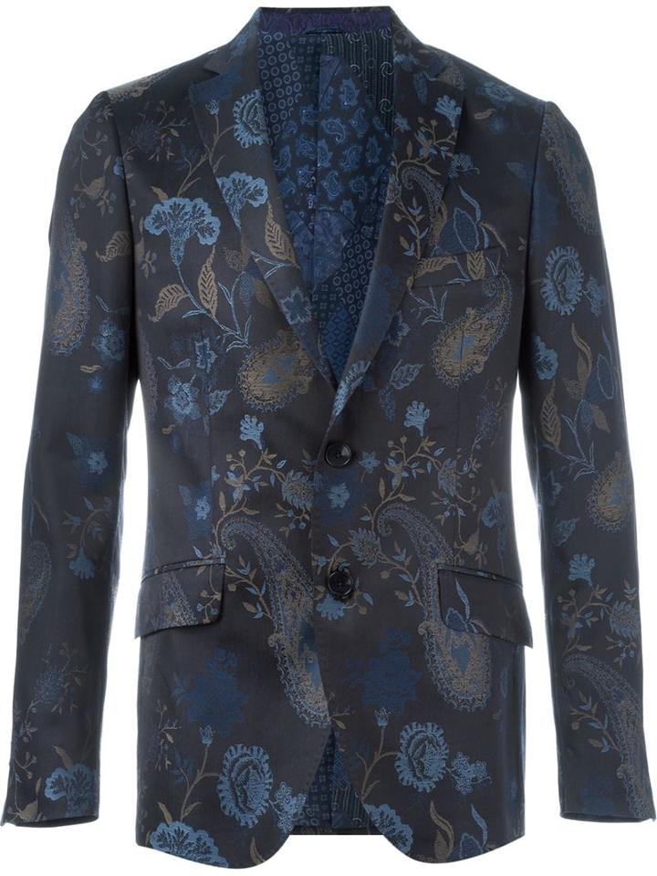 Etro Paisley Jacquard Blazer, Men's, Size: 48, Blue, Cotton/silk/acetate/viscose