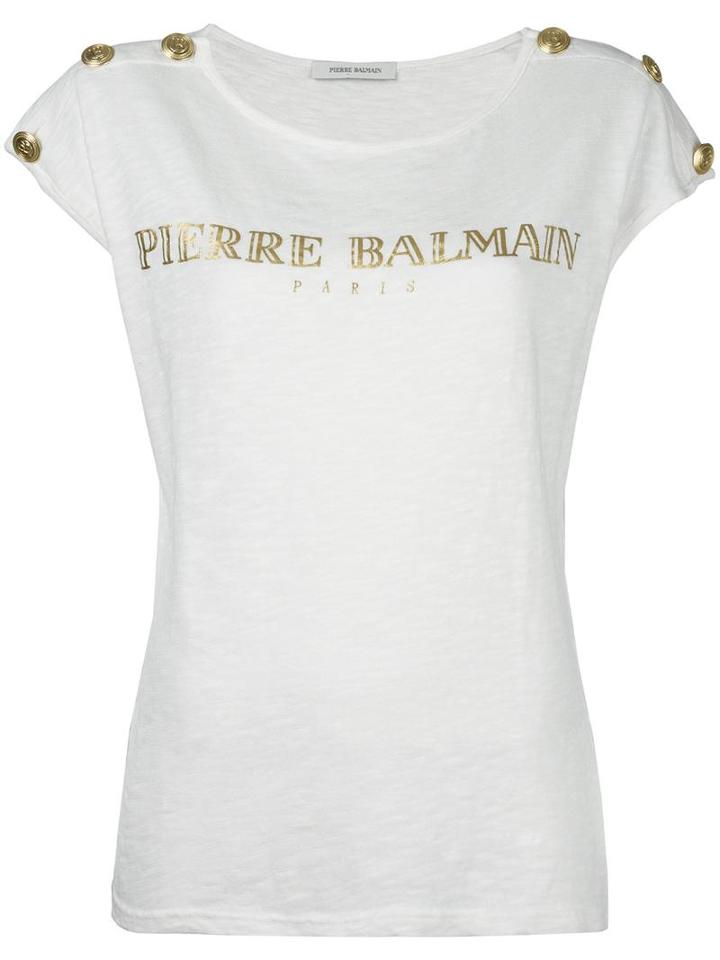 Pierre Balmain Logo Print Top, Women's, Size: 42, White, Cotton