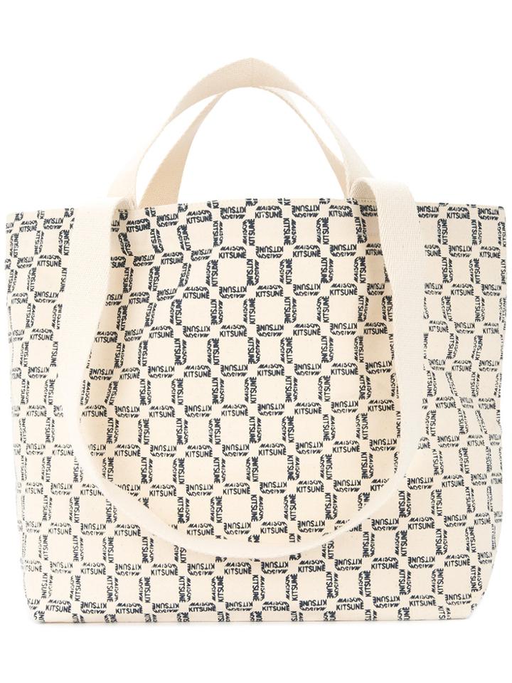 Maison Kitsuné Le Rectangle Printed Tote - White