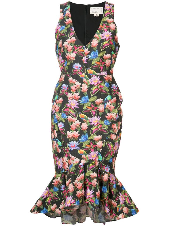 Nicole Miller - Floral Print Sleeveless Dress - Women - Cotton/polyamide/polyester/metal - 6, Black, Cotton/polyamide/polyester/metal