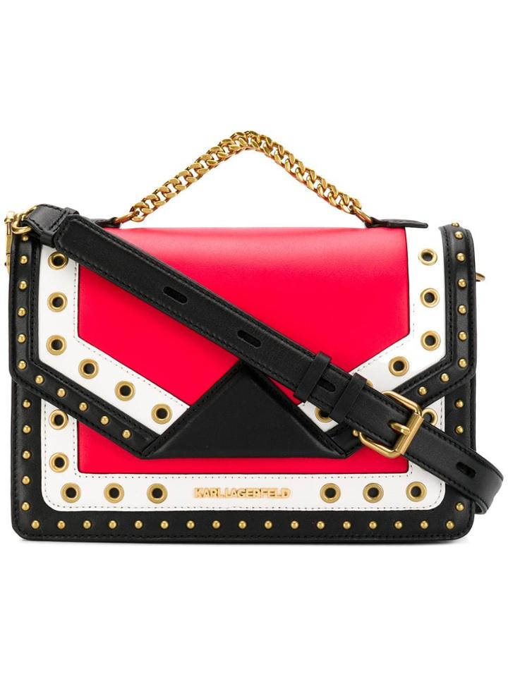 Karl Lagerfeld Studded Colour Block Shoulder Bag - Red