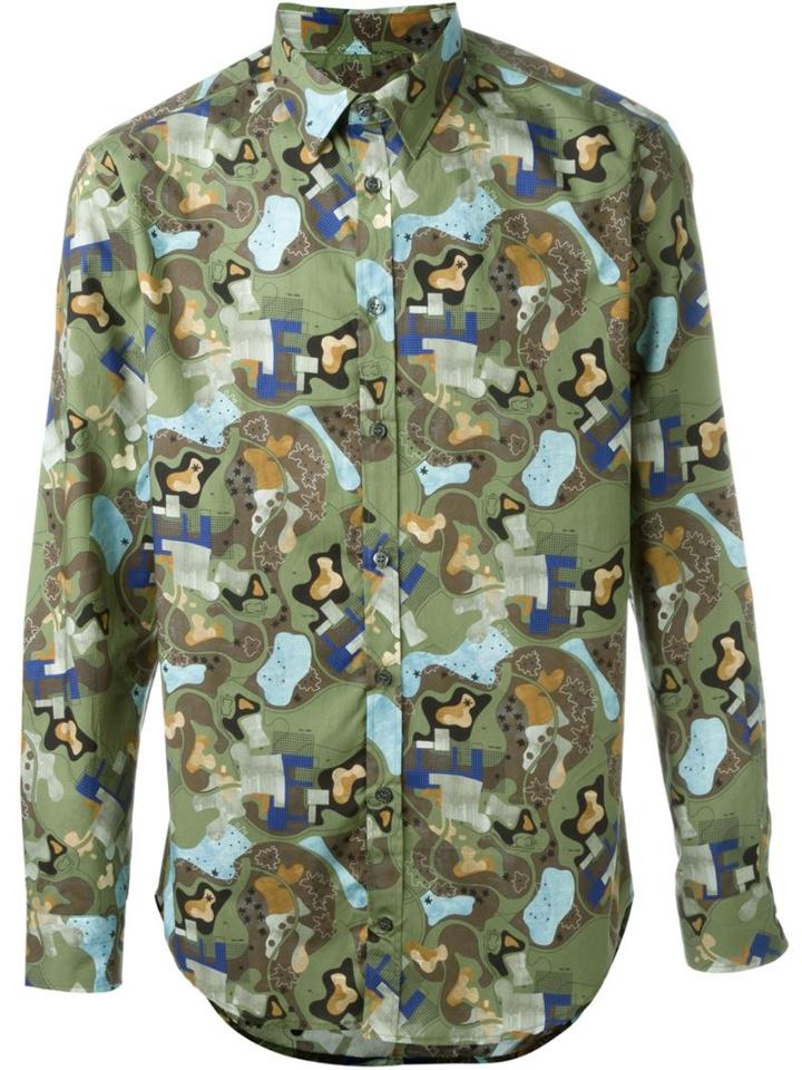 Msgm Abstract Print Shirt, Men's, Size: 39, Green, Cotton