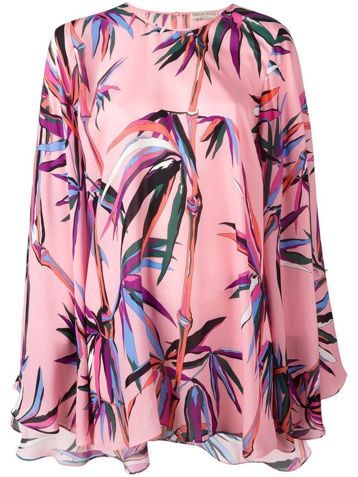 Emilio Pucci Leafs Print Shift Blouse, Women's, Size: 42, Pink/purple, Silk