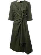 Marni - Knot Detail Draped Midi Dress - Women - Cotton - 40, Women's, Green, Cotton