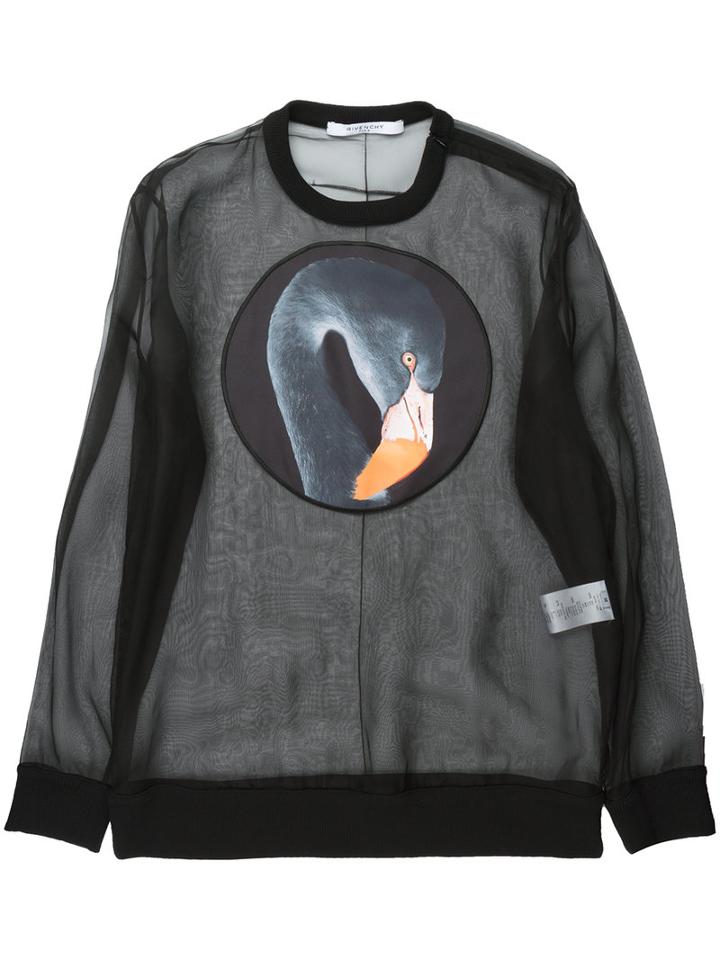 Givenchy Flamingo Print Sheer Sweatshirt, Women's, Size: Xs, Black, Silk/polyester/cotton/spandex/elastane