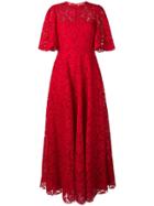 Valentino Floral Lace Full Dress - Red