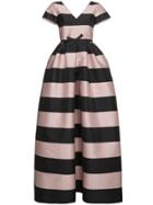 Rochas Silk Stripe Long Length Dress - Black