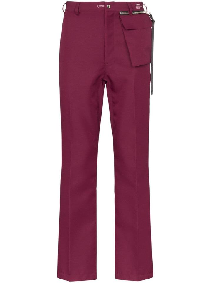Portvel Pocket Detail Cotton Trousers - 104 - Burgundy