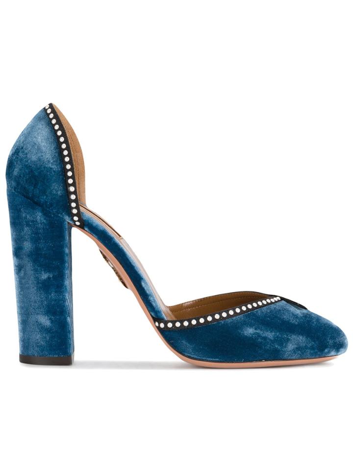 Aquazzura Blue Velvet Lou Lou 110 Pumps
