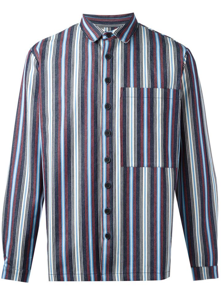 Sunnei Woven Stripe Shirt, Men's, Size: Large, Blue, Cotton