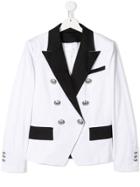 Balmain Kids Teen Contrast Trim Tuxedo Jacket - White