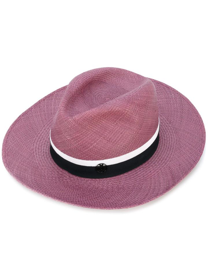 Maison Michel - Contrast Hat - Women - Straw - S, Pink/purple, Straw