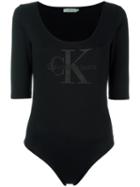 Calvin Klein Jeans Logo Longsleeved Cropped T-shirt, Women's, Size: Large, Black, Cotton/spandex/elastane