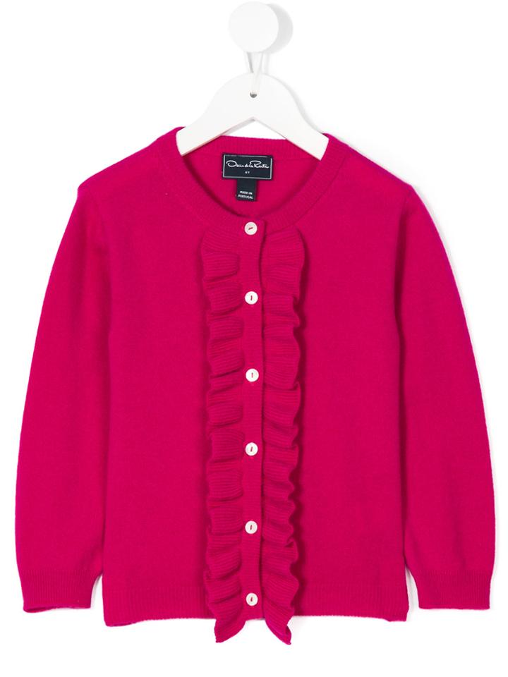 Oscar De La Renta Kids Ruffle Front Cardigan - Pink & Purple