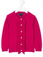 Oscar De La Renta Kids Ruffle Front Cardigan - Pink & Purple