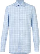 Isaia Plaid Shirt, Size: 17, Blue, Cotton