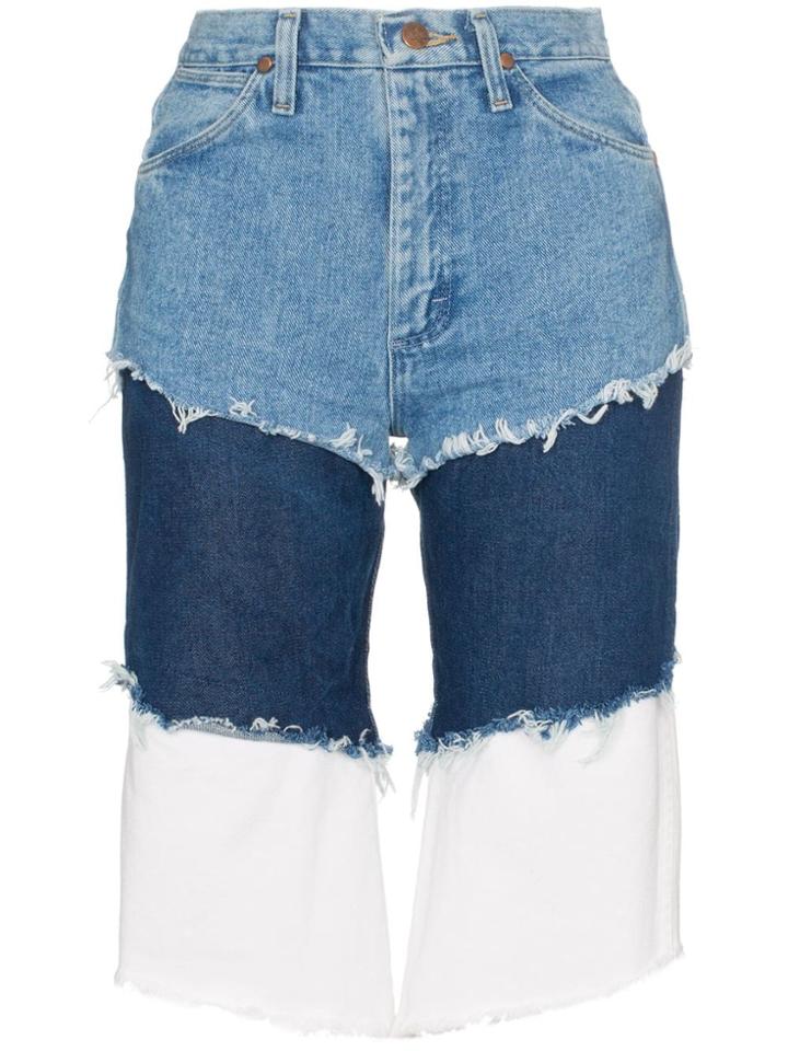 Natasha Zinko Wrangler High Waisted Layered Denim Shorts - Blue