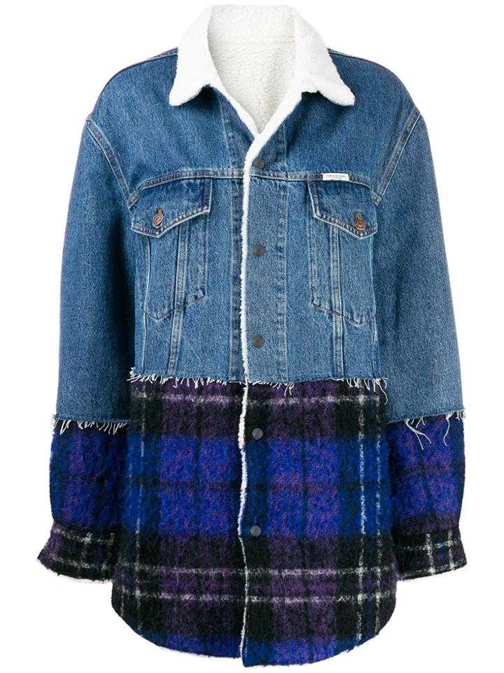 Forte Dei Marmi Couture Plaid Panel Denim Coat - Blue