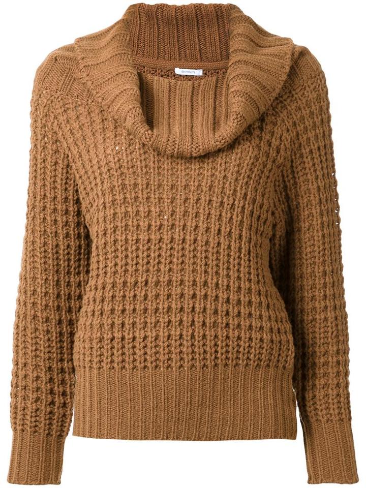 En Route Cowl Neck Waffle Knit Jumper, Women's, Brown, Wool