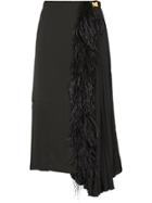 Prada Feather Trimmed Midi Skirt - Black