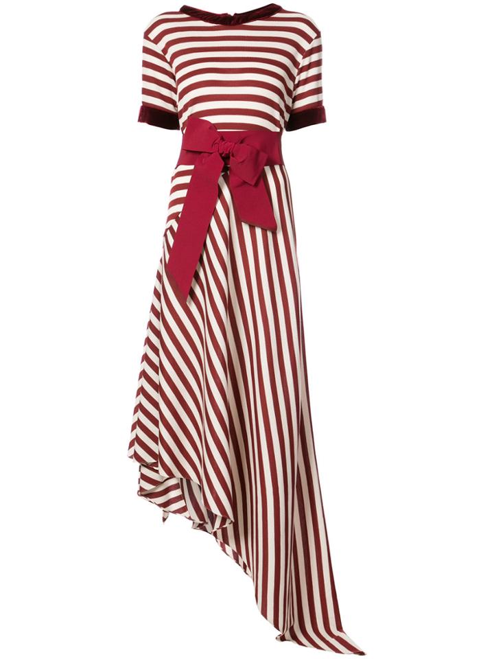 Johanna Ortiz Striped Asymmetric Hem Dress - Red