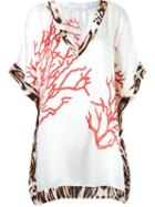 Brigitte V-neck Printed Beach Dress, Women's, Size: P, White, Silk/modal