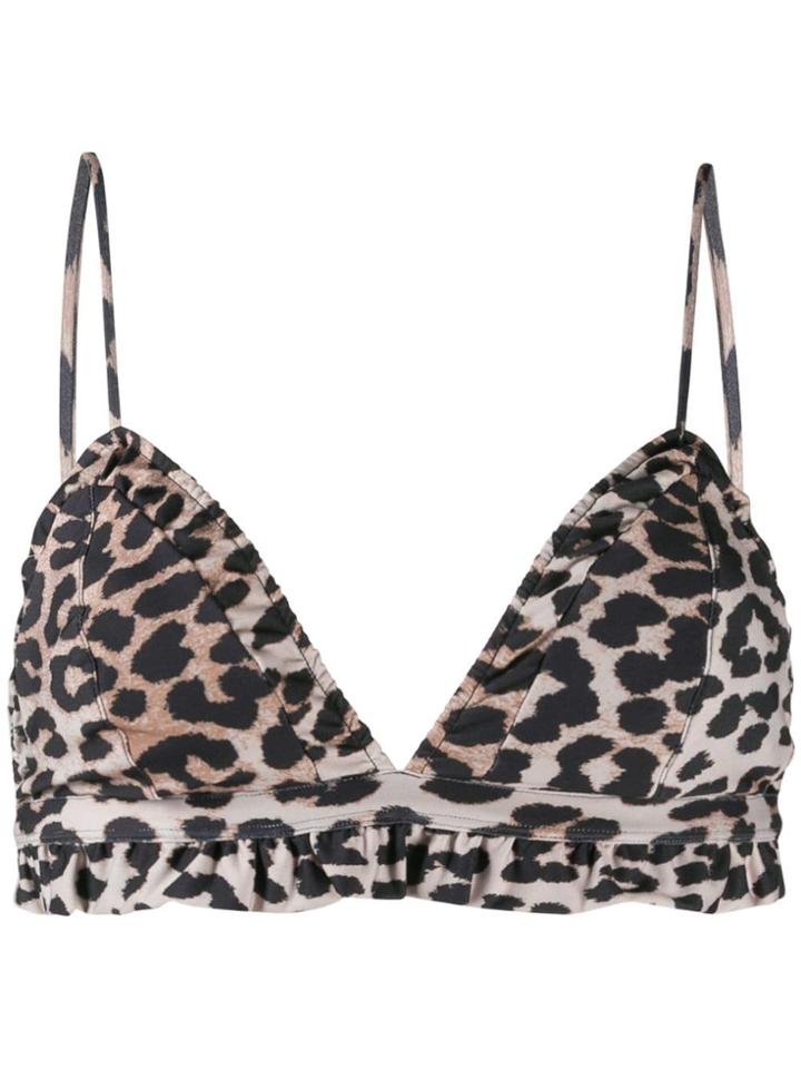 Ganni Leopard Print Bikini Top - Neutrals