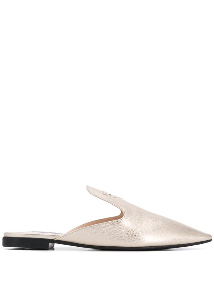 Prada Logo Plaque Mules - Gold