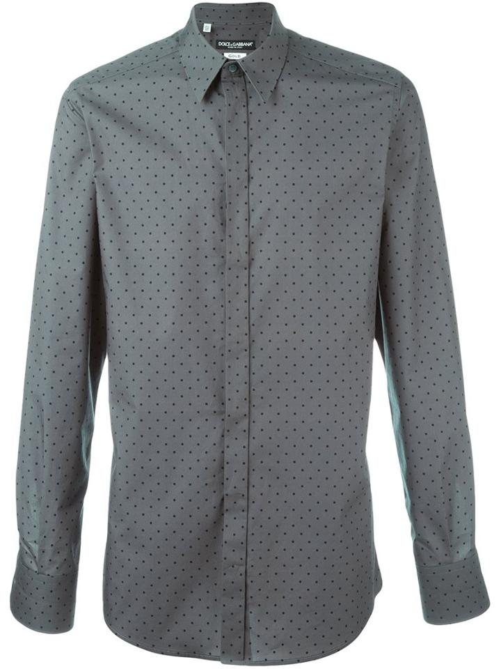 Dolce & Gabbana Polka Dot Print Shirt, Men's, Size: 40, Green, Cotton