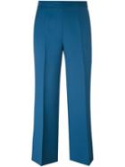 Fendi Flared Cropped Trousers, Women's, Size: 40, Blue, Silk/wool