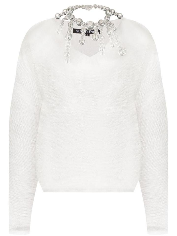 Susan Fang Bead-embellished Open-knit Top - White
