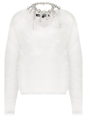 Susan Fang Bead-embellished Open-knit Top - White