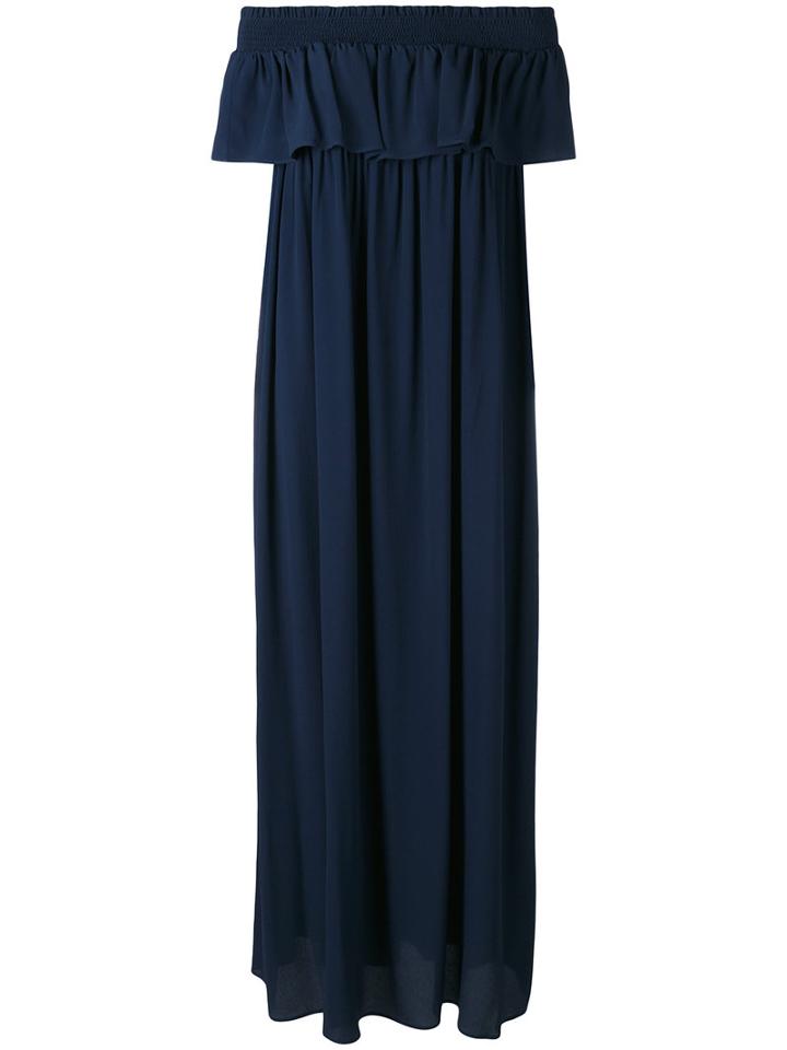 P.a.r.o.s.h. - Deep Frill Bardot Dress - Women - Silk/acetate - L, Women's, Blue, Silk/acetate