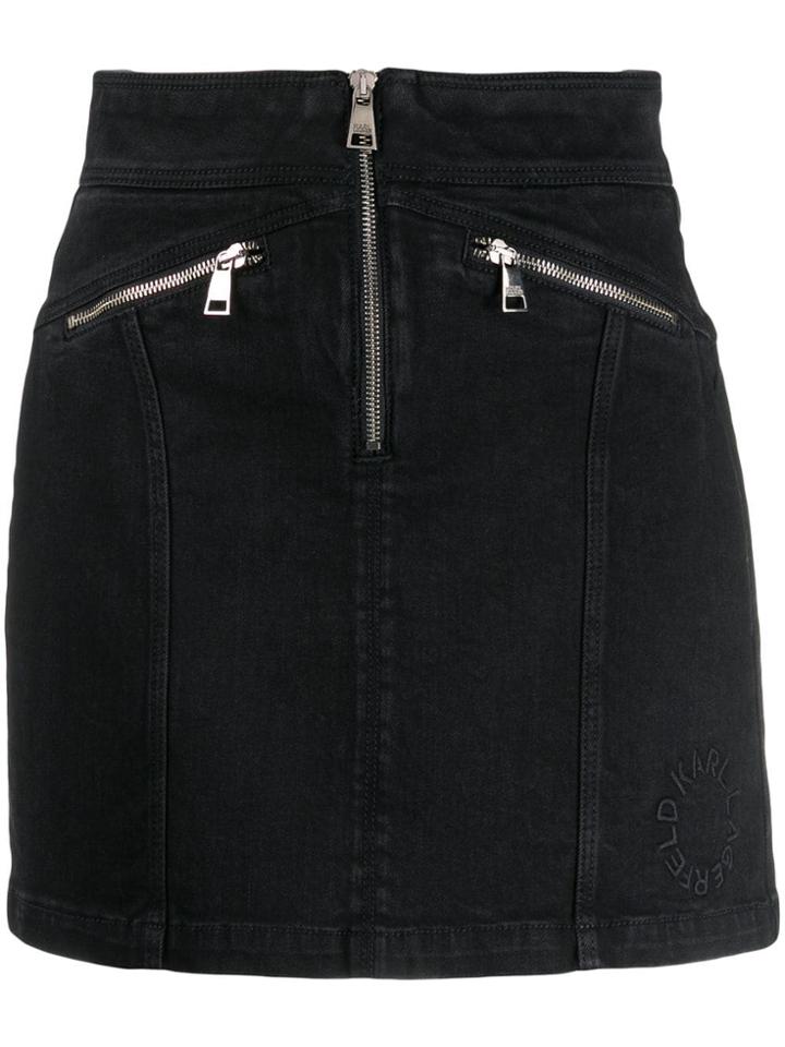Karl Lagerfeld Zip-up Denim Skirt - Black